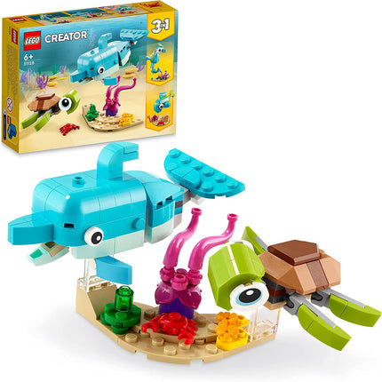 LEGO Creador 3in1 Delfino y Tortuga, ubicado con animales marinos 31128